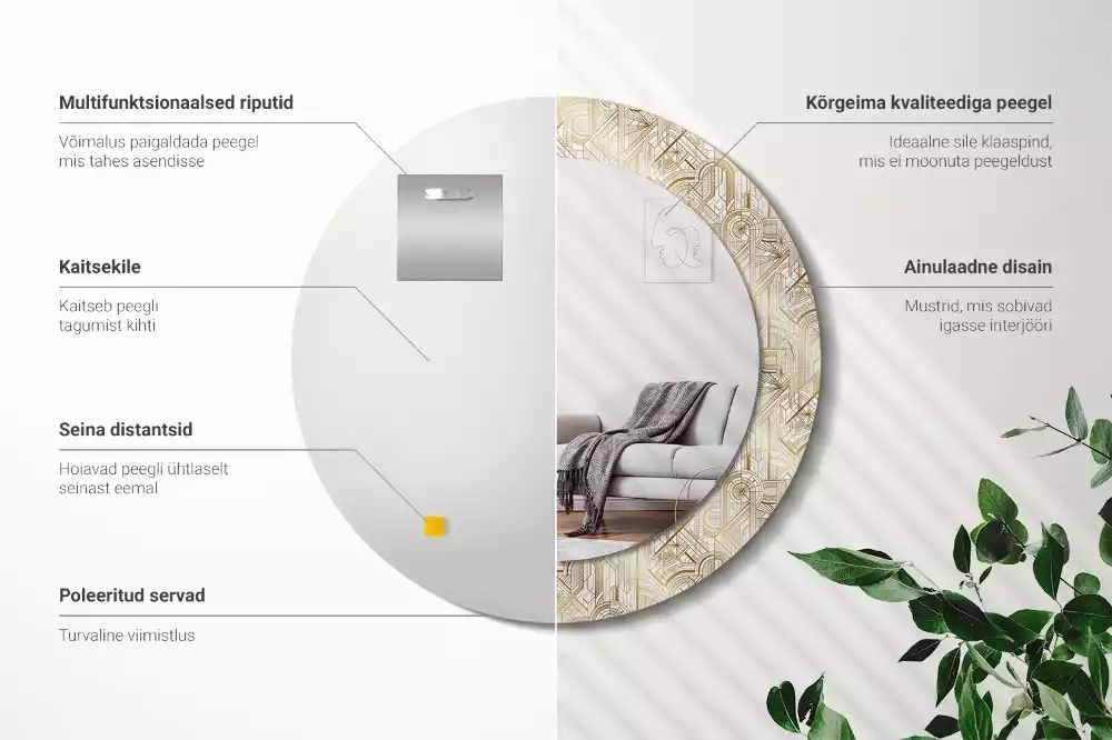 Lustro ścienne dekoracyjne okrągłe Kompozycja art deco