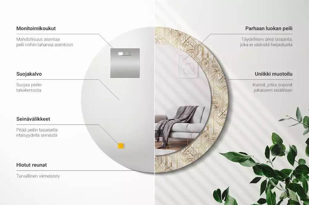 Lustro ścienne dekoracyjne w stylu art deco o okrągłym kształcie