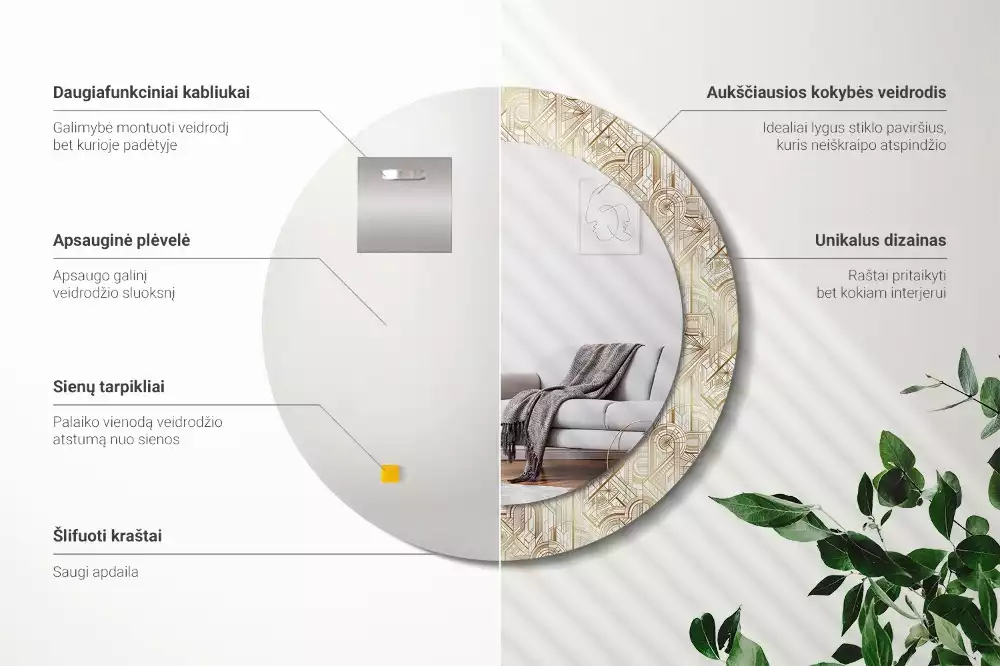 Lustro ścienne dekoracyjne okrągłe Kompozycja art deco