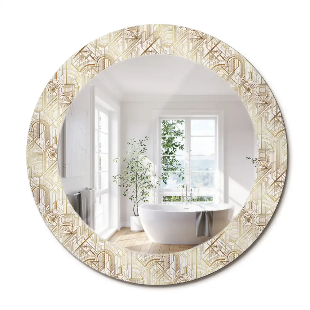 Lustro ścienne dekoracyjne w stylu art deco o okrągłym kształcie