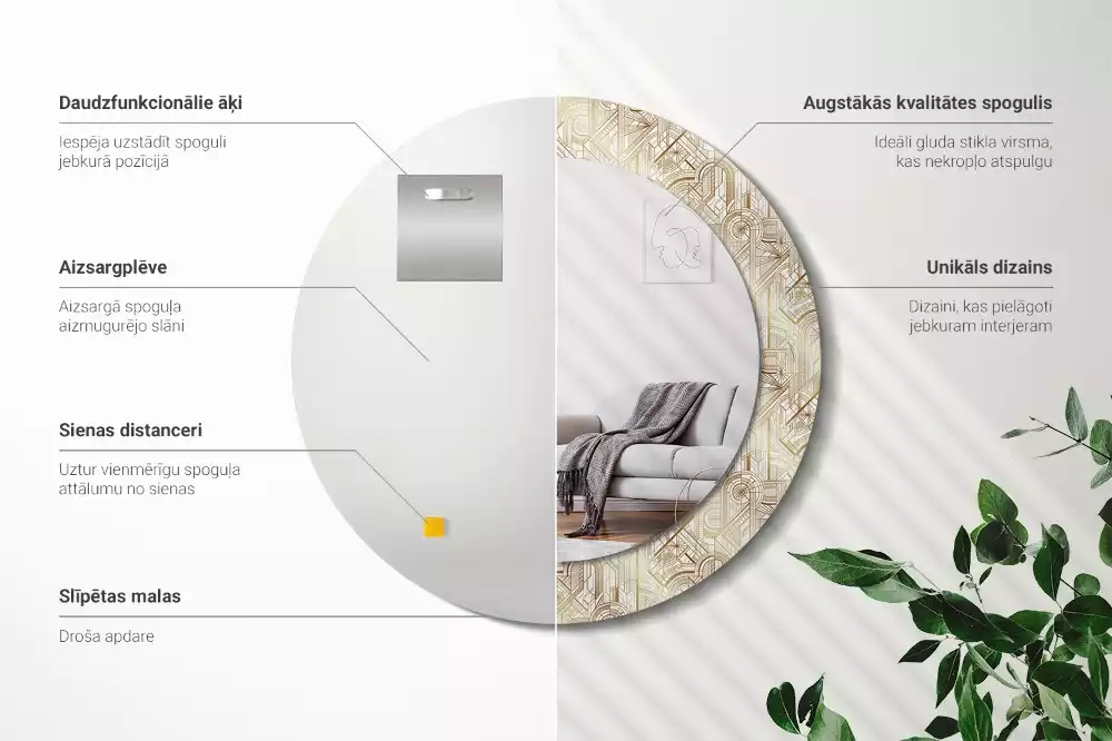 Lustro ścienne dekoracyjne okrągłe Kompozycja art deco