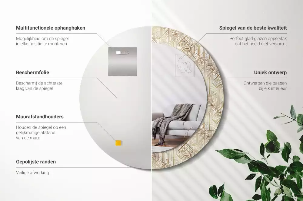 Lustro ścienne dekoracyjne okrągłe Kompozycja art deco