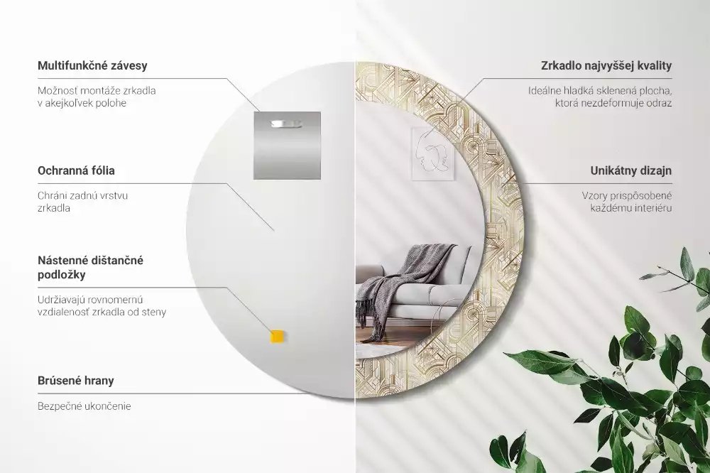 Lustro ścienne dekoracyjne okrągłe Kompozycja art deco