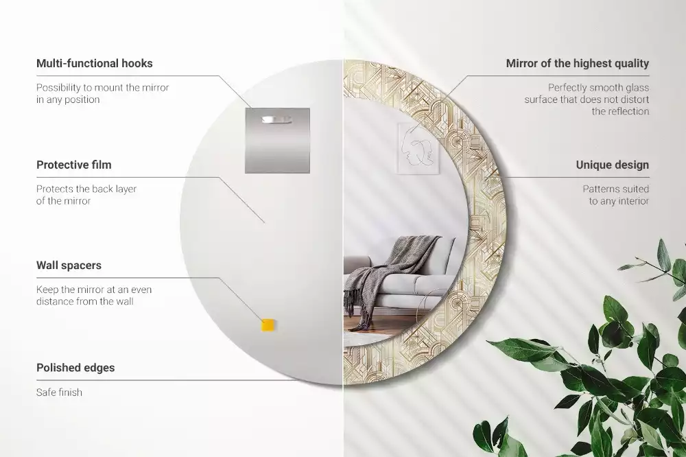 Lustro ścienne dekoracyjne w stylu art deco o okrągłym kształcie