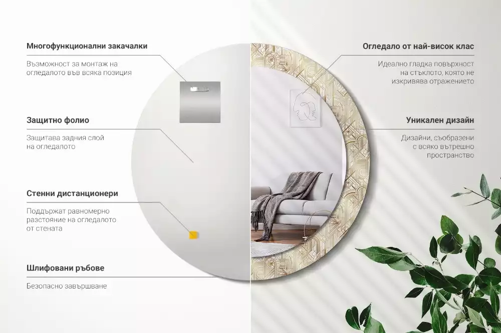 Lustro ścienne dekoracyjne w stylu art deco o okrągłym kształcie