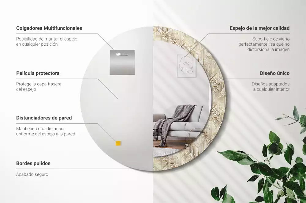 Lustro ścienne dekoracyjne w stylu art deco o okrągłym kształcie