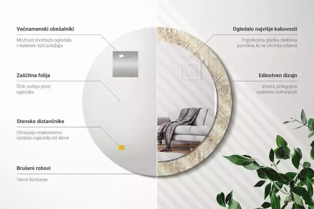 Lustro ścienne dekoracyjne okrągłe Kompozycja art deco