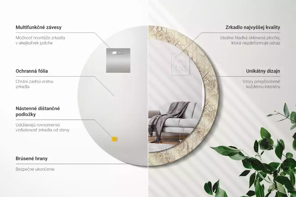 Lustro ścienne dekoracyjne w stylu art deco o okrągłym kształcie