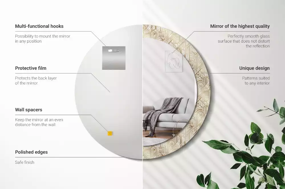 Lustro ścienne dekoracyjne w stylu art deco o okrągłym kształcie