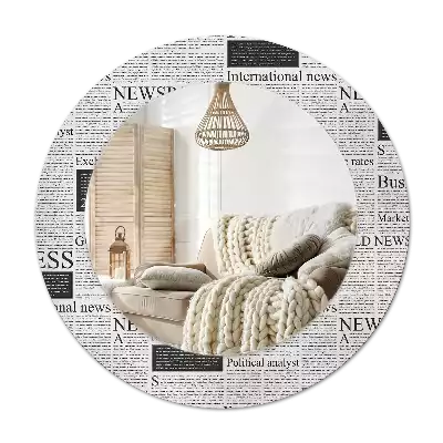 Lustro z okrągłą ramą z nadrukiem w motywie gazet