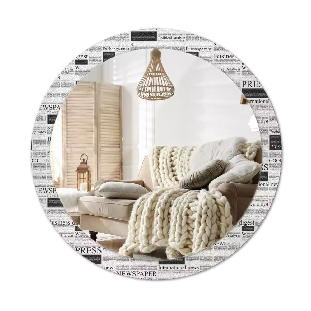Lustro z okrągłą ramą z nadrukiem w motywie gazet