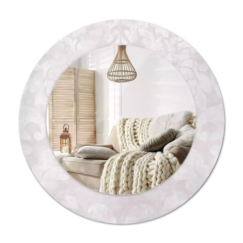 Lustro okrągłe z drukowaną ramką w motywem tekstury rococo