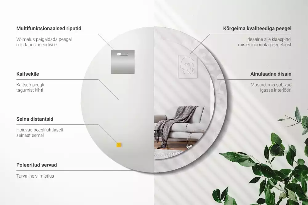 Lustro okrągłe z drukowaną ramką w motywem tekstury rococo