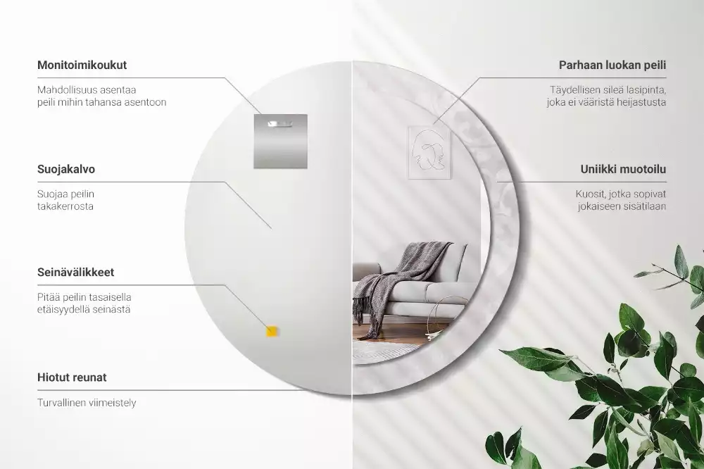 Lustro okrągłe z drukowaną ramką w motywem tekstury rococo