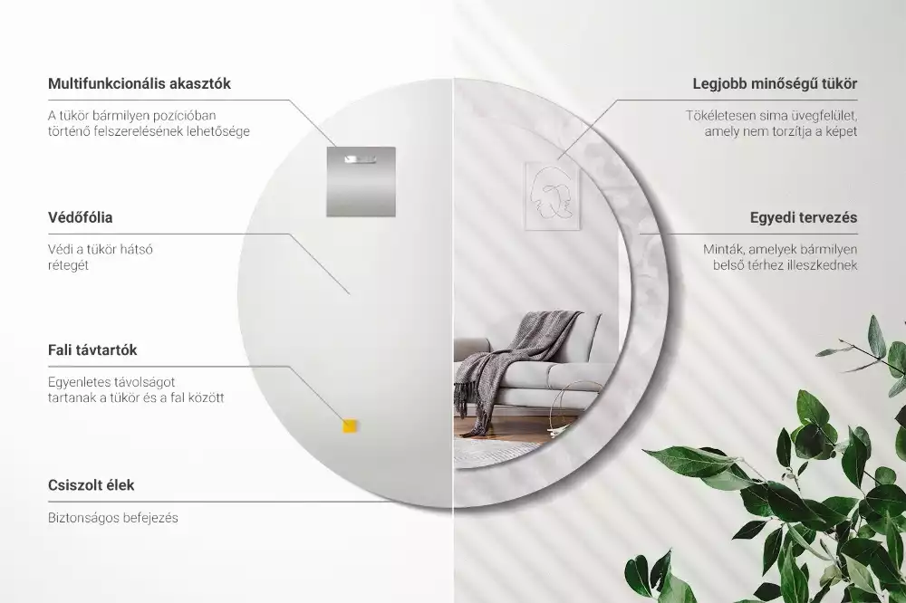 Lustro okrągłe z drukowaną ramką w motywem tekstury rococo