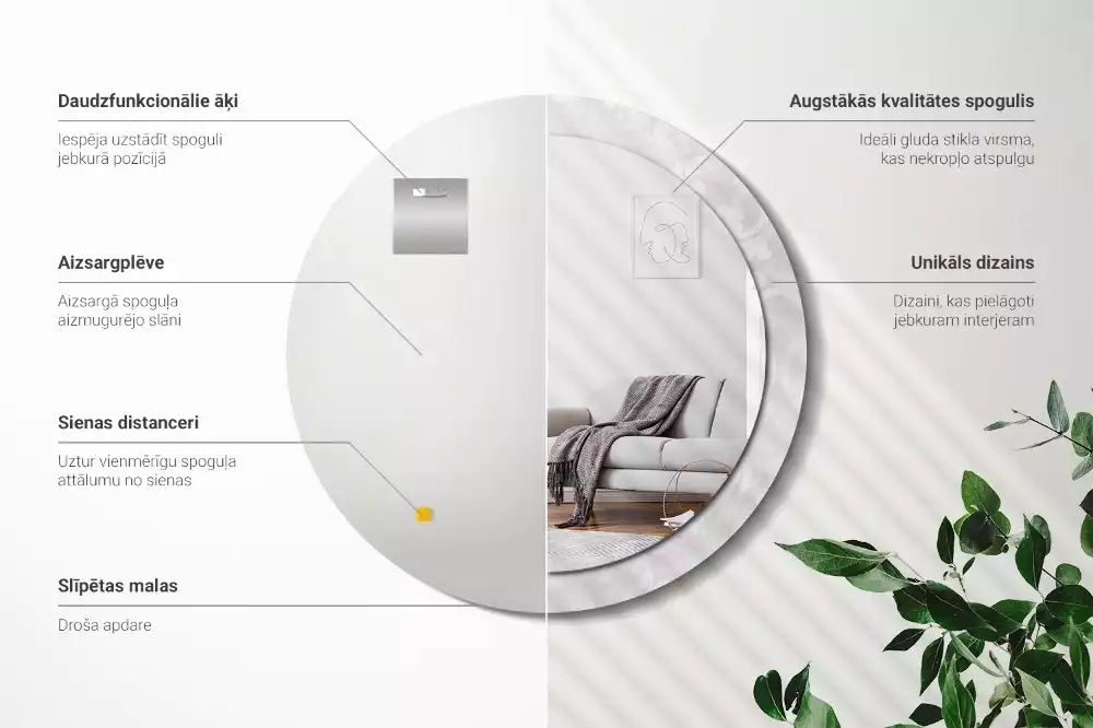 Lustro okrągłe z drukowaną ramką w motywem tekstury rococo