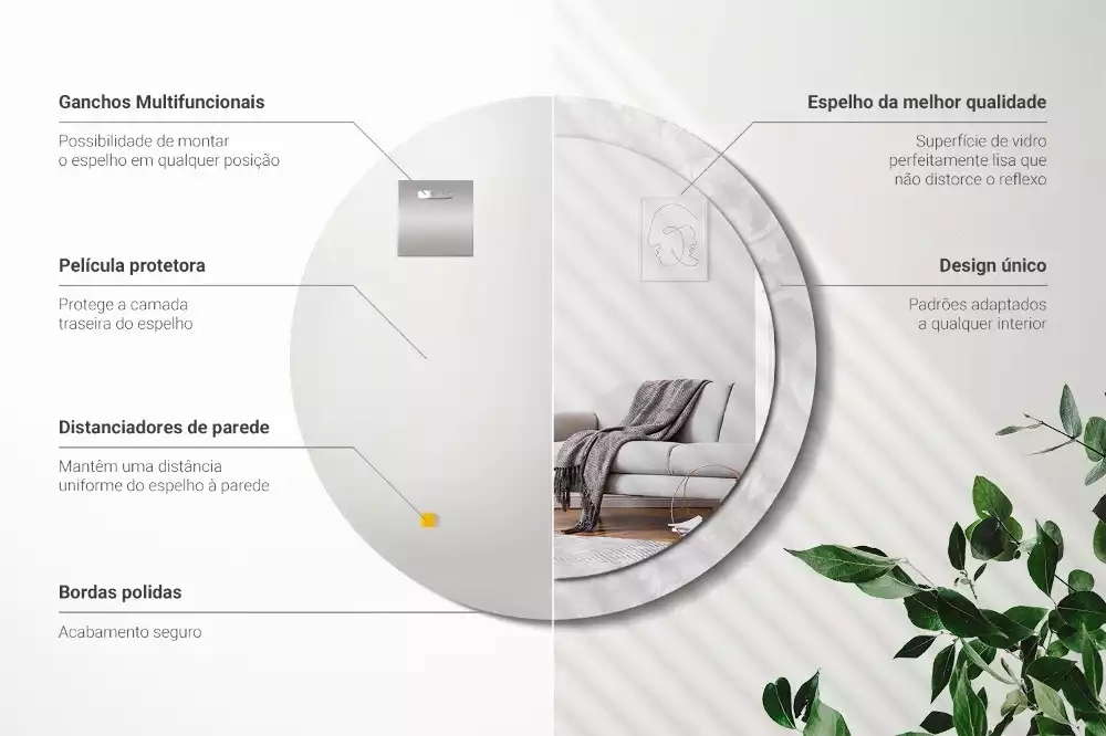 Lustro okrągłe z drukowaną ramką w motywem tekstury rococo