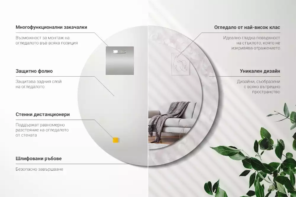 Lustro okrągłe z drukowaną ramką w motywem tekstury rococo