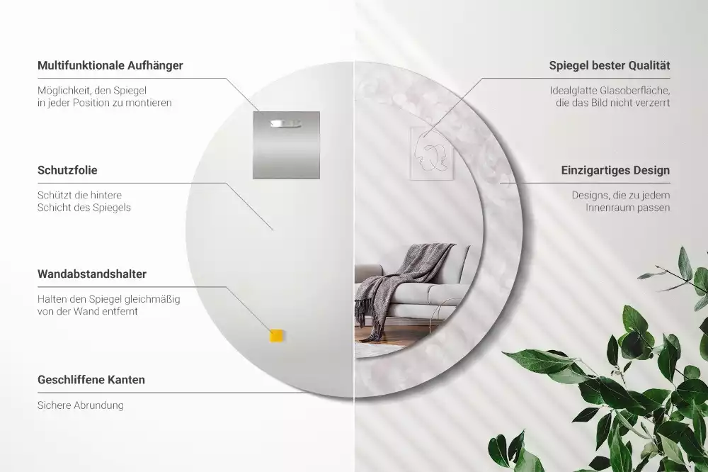 Lustro okrągłe z drukowaną ramką w motywem tekstury rococo