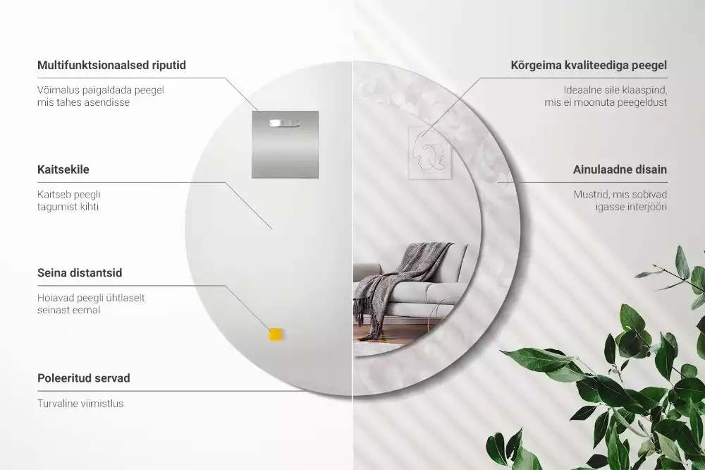 Lustro okrągłe z drukowaną ramką w motywem tekstury rococo