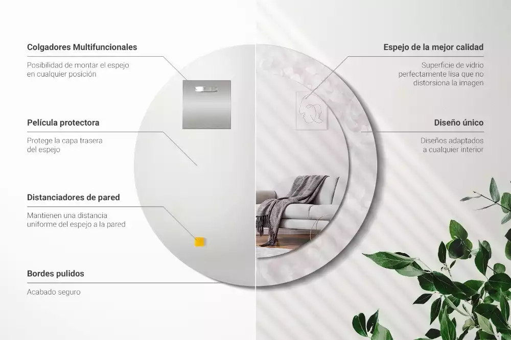 Lustro okrągłe z drukowaną ramką w motywem tekstury rococo