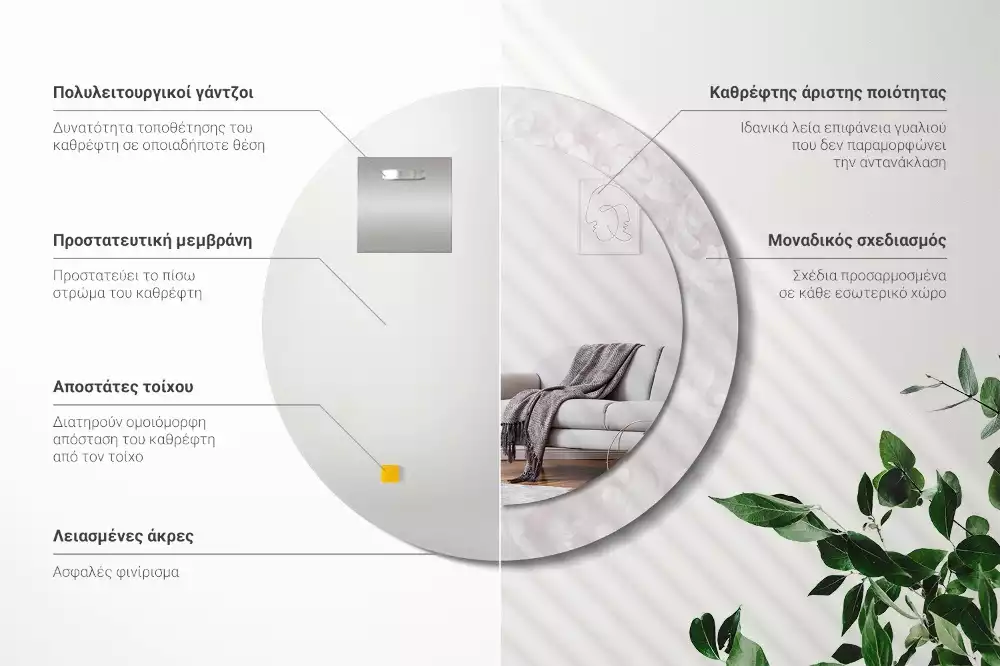 Lustro okrągłe z drukowaną ramką w motywem tekstury rococo