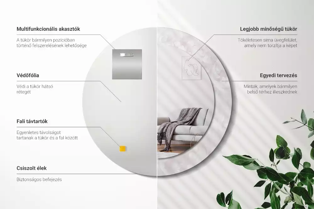 Lustro okrągłe z drukowaną ramką w motywem tekstury rococo