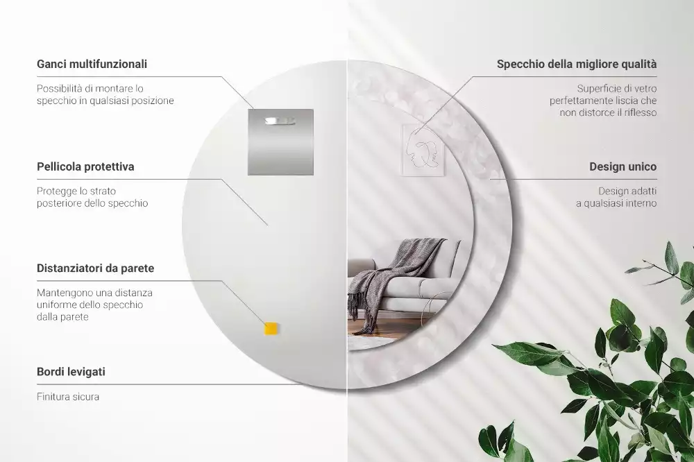 Lustro okrągłe z drukowaną ramką w motywem tekstury rococo