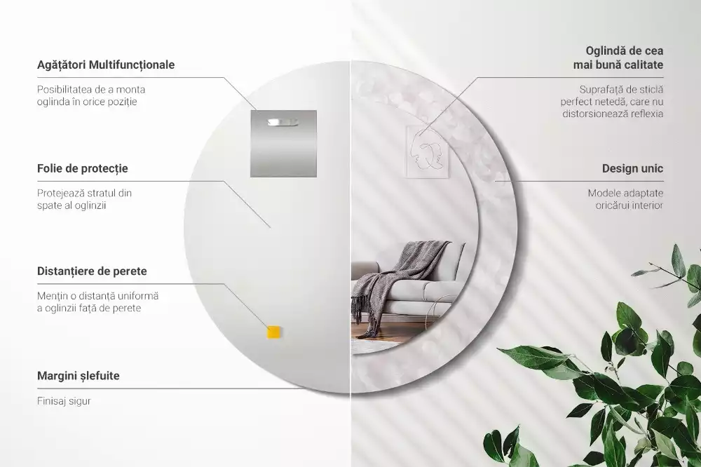 Lustro okrągłe z drukowaną ramką w motywem tekstury rococo