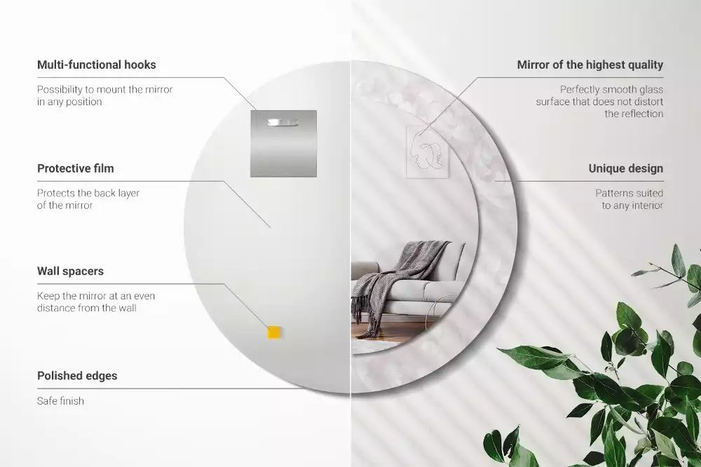 Lustro okrągłe z drukowaną ramką w motywem tekstury rococo