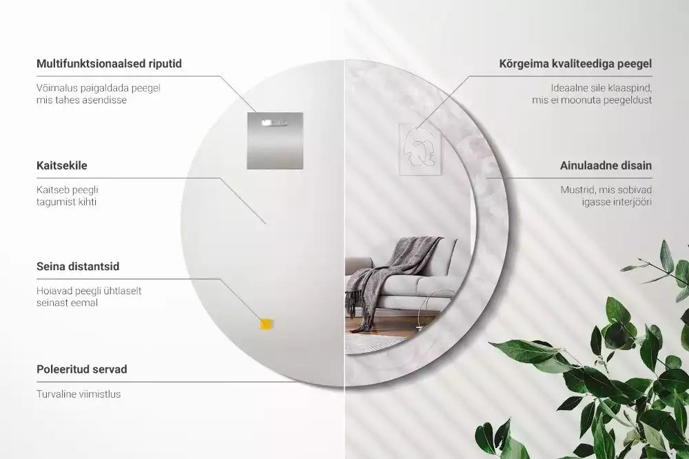 Lustro okrągłe z drukowaną ramką w motywem tekstury rococo