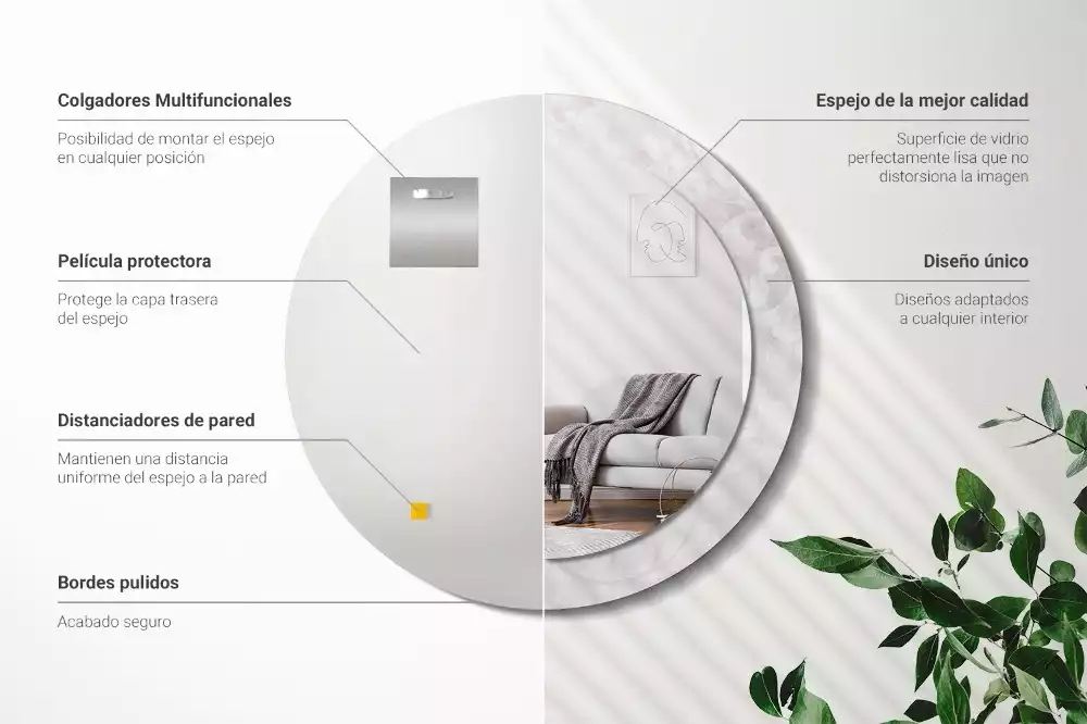 Lustro okrągłe z drukowaną ramką w motywem tekstury rococo