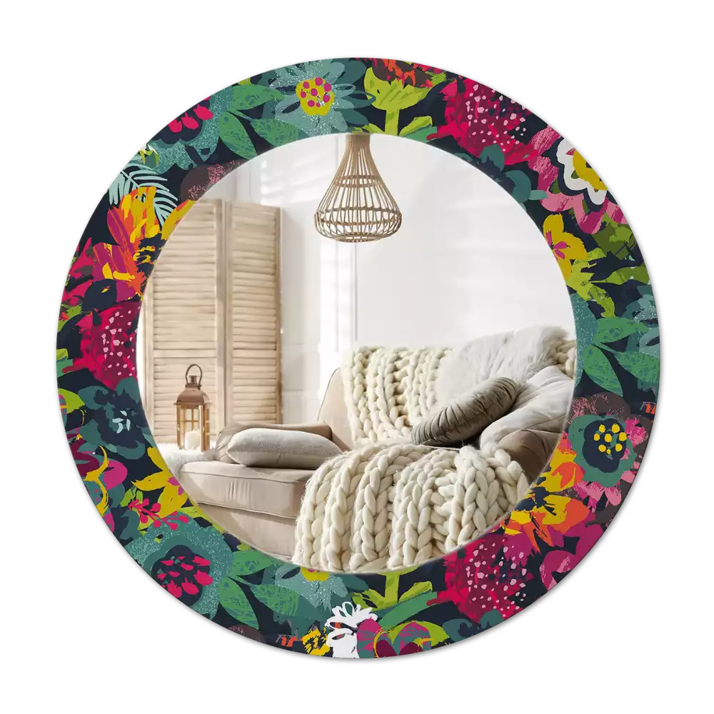 Lustro w ramie z nadrukiem przedstawiającym malowane kwiaty