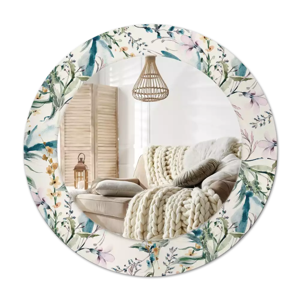 Lustro z drukowaną ramką o motywie kwiatów akwarelowych