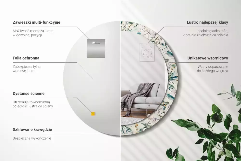 Lustro z drukowaną ramką o motywie kwiatów akwarelowych