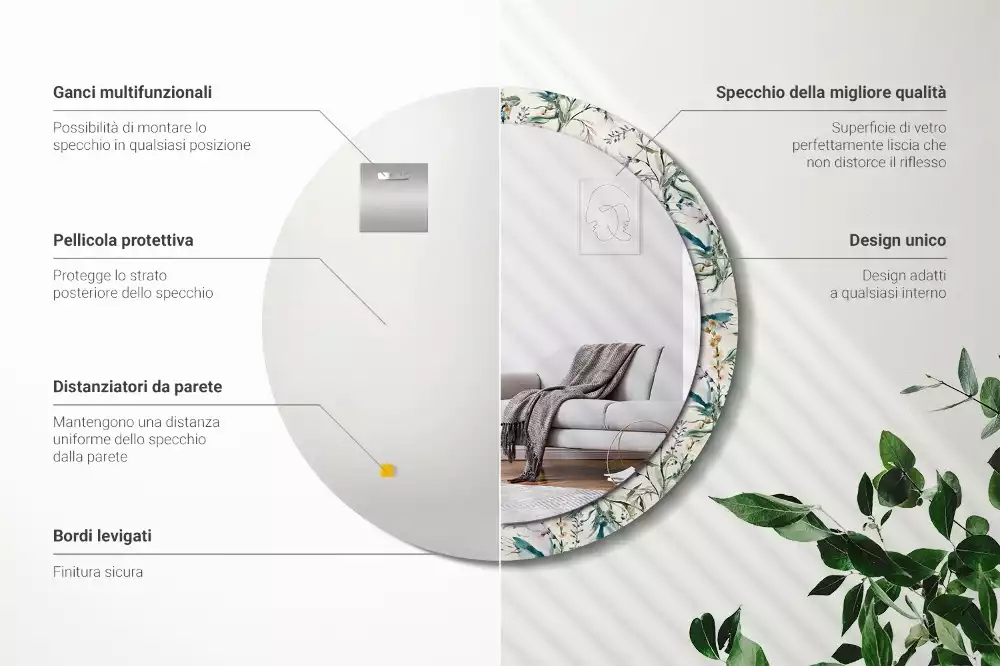 Lustro z drukowaną ramką o motywie kwiatów akwarelowych