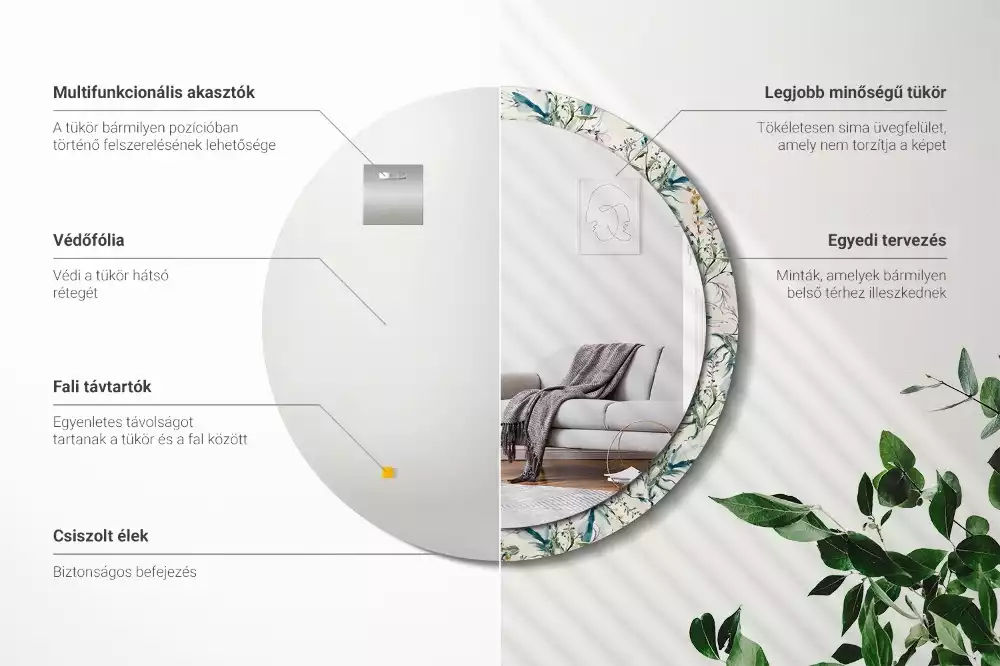 Lustro z drukowaną ramką o motywie kwiatów akwarelowych