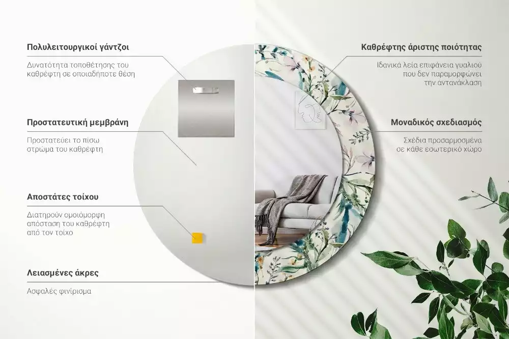 Lustro z drukowaną ramką o motywie kwiatów akwarelowych