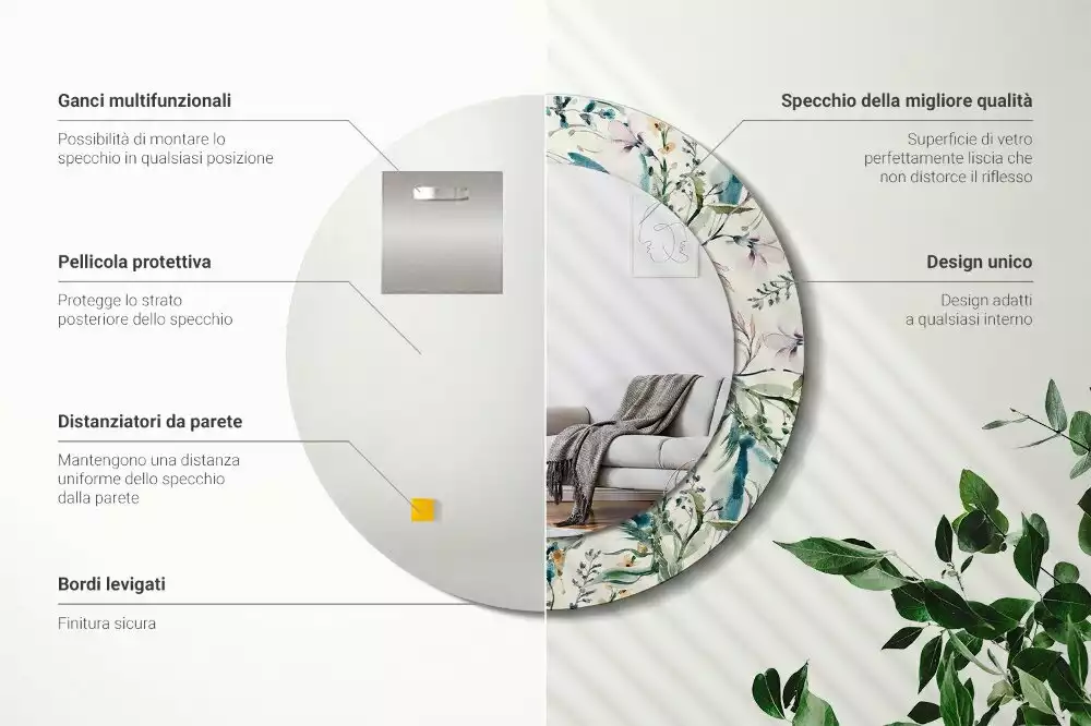 Lustro z drukowaną ramką o motywie kwiatów akwarelowych