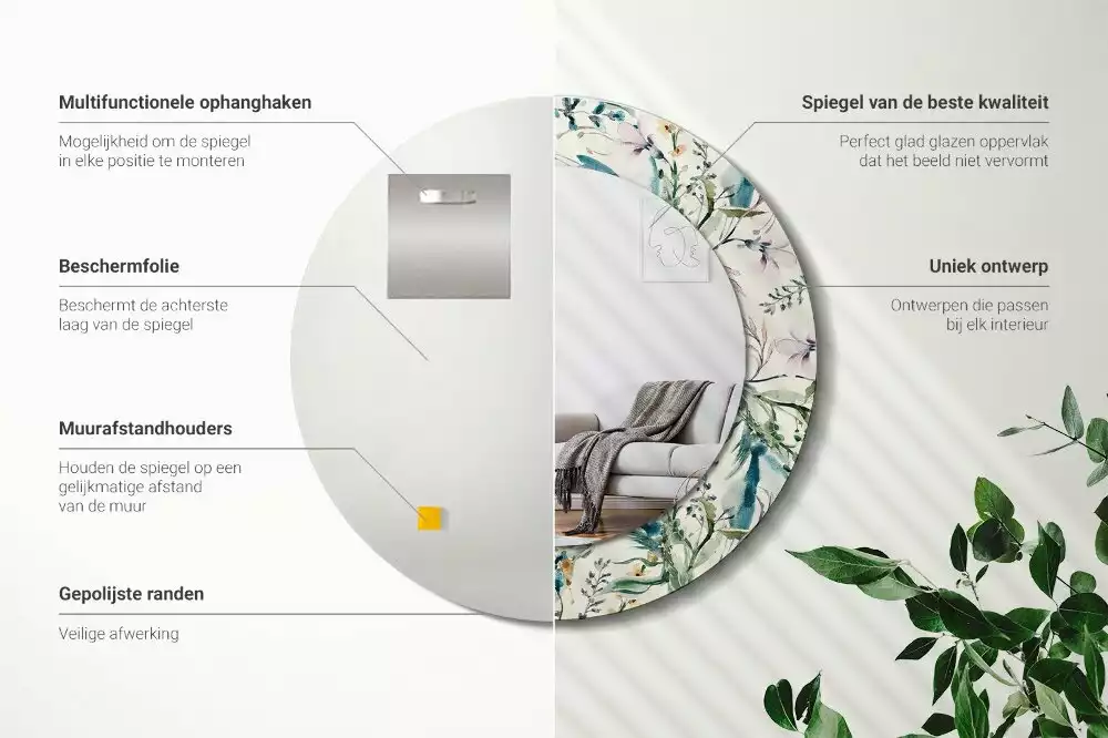 Lustro z drukowaną ramką o motywie kwiatów akwarelowych