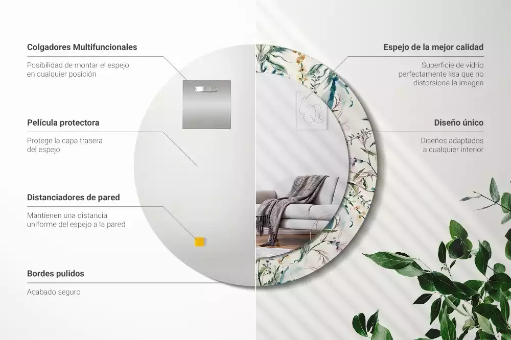 Lustro z drukowaną ramką o motywie kwiatów akwarelowych