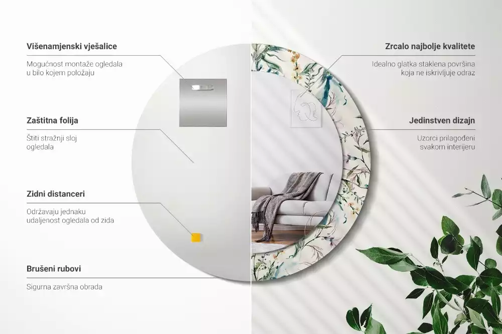 Lustro z drukowaną ramką o motywie kwiatów akwarelowych