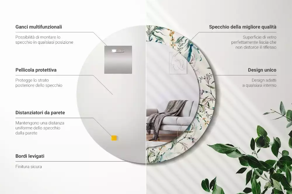 Lustro z drukowaną ramką o motywie kwiatów akwarelowych