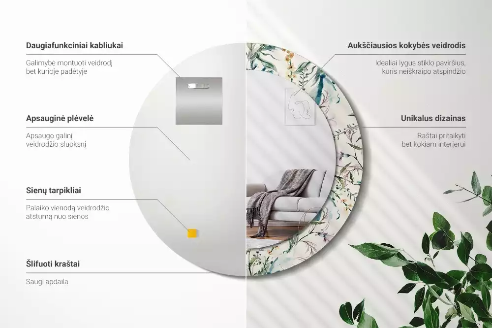 Lustro z drukowaną ramką o motywie kwiatów akwarelowych