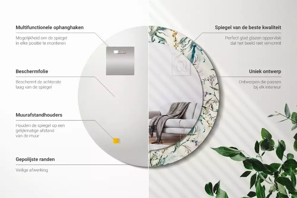 Lustro z drukowaną ramką o motywie kwiatów akwarelowych