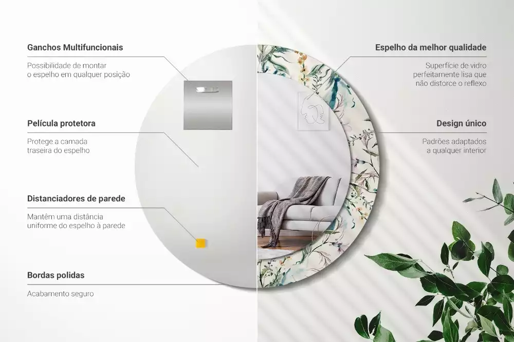 Lustro z drukowaną ramką o motywie kwiatów akwarelowych