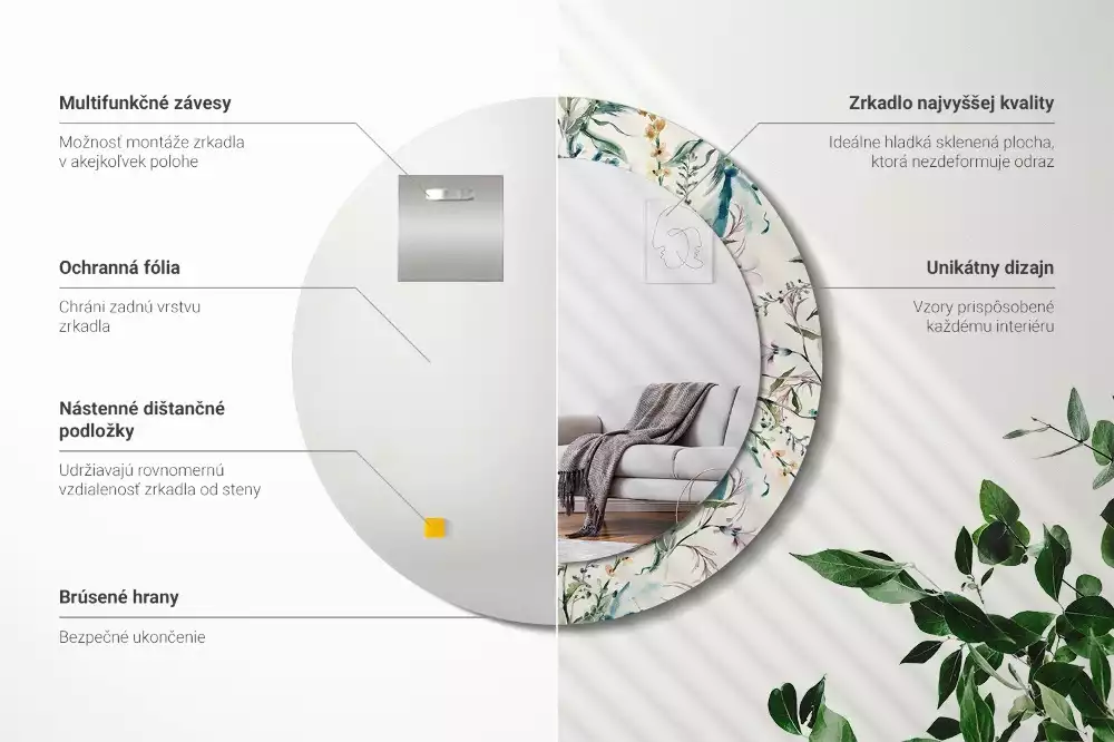 Lustro z drukowaną ramką o motywie kwiatów akwarelowych