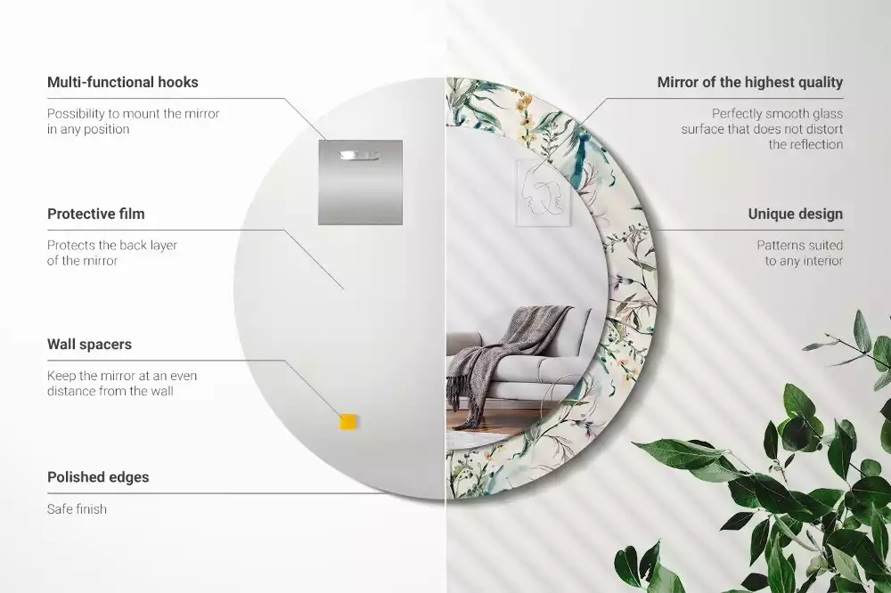 Lustro z drukowaną ramką o motywie kwiatów akwarelowych