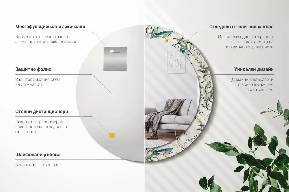 Lustro z drukowaną ramką o motywie kwiatów akwarelowych