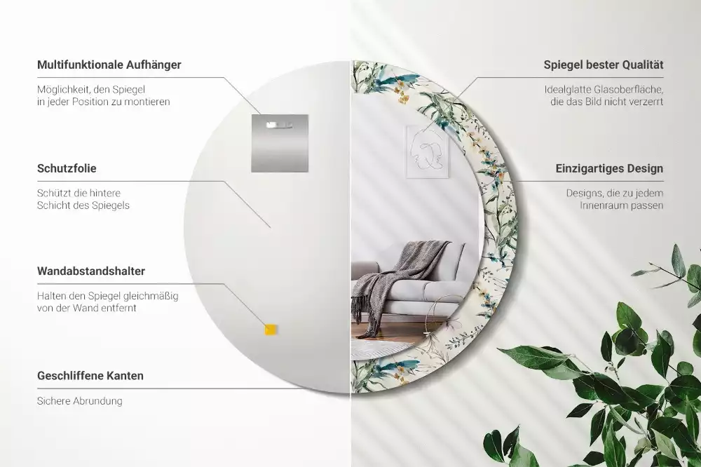 Lustro z drukowaną ramką o motywie kwiatów akwarelowych